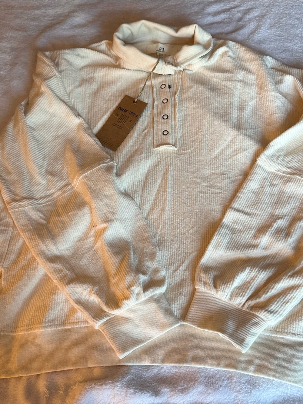 Thread & Supply Cream Thermal Henley Sweatshirt